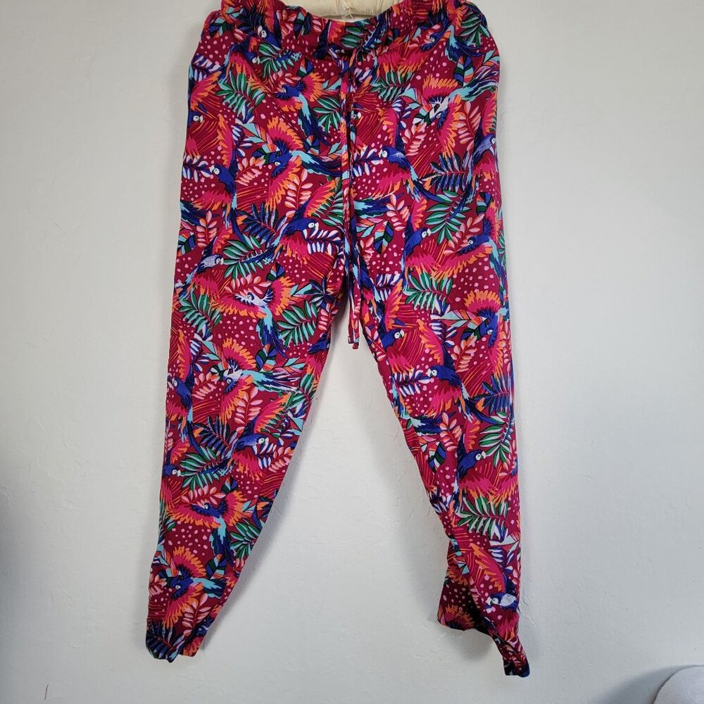 Island Collection Stella Parker Tropical Parrot Summer Pants Medium Pink New $54